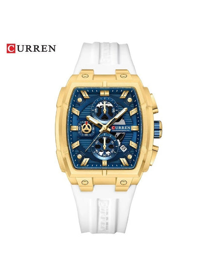Reloj Curren 8488 blanco con caja plateada y correa de silicona