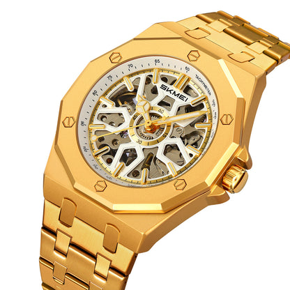 Reloj SKMEI M036 automático esqueleto dorado con brazalete de acero inoxidable