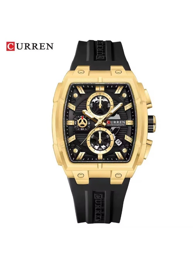 Reloj Curren 8488 negro con correa de silicona y esfera tipo cronógrafo