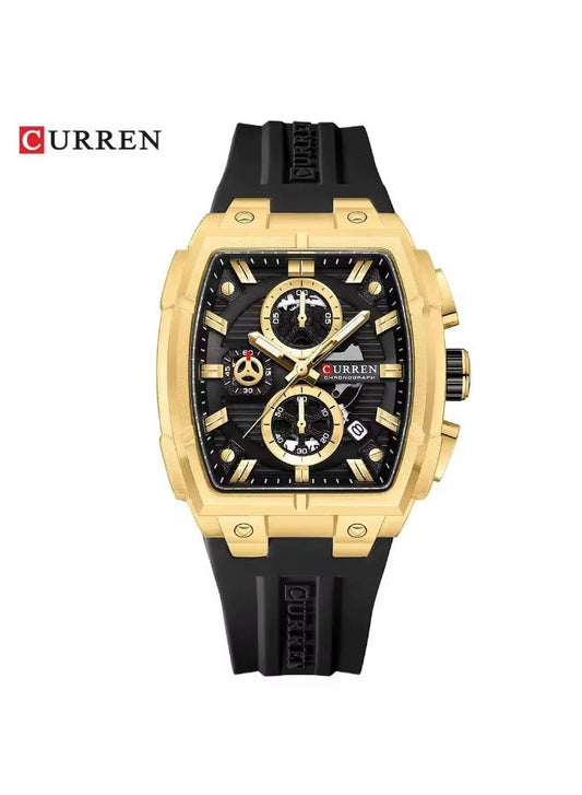 Reloj Curren 8488 negro con correa de silicona y esfera tipo cronógrafo